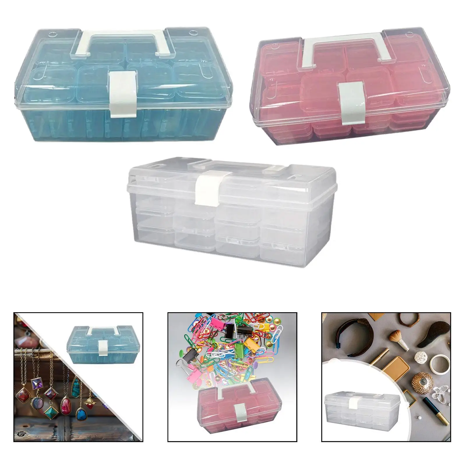 

Clear Plastic Organizer Box 32 Compartments for Ear Studs Beads Earrings