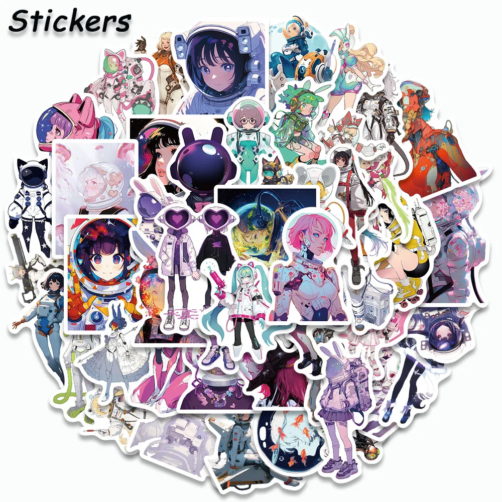 50PCS Beautiful Girl Astronaut Stickers Cool Mech Decals For Laptop Suitcase Skateboard Guitar Decorate Graffiti Stickers