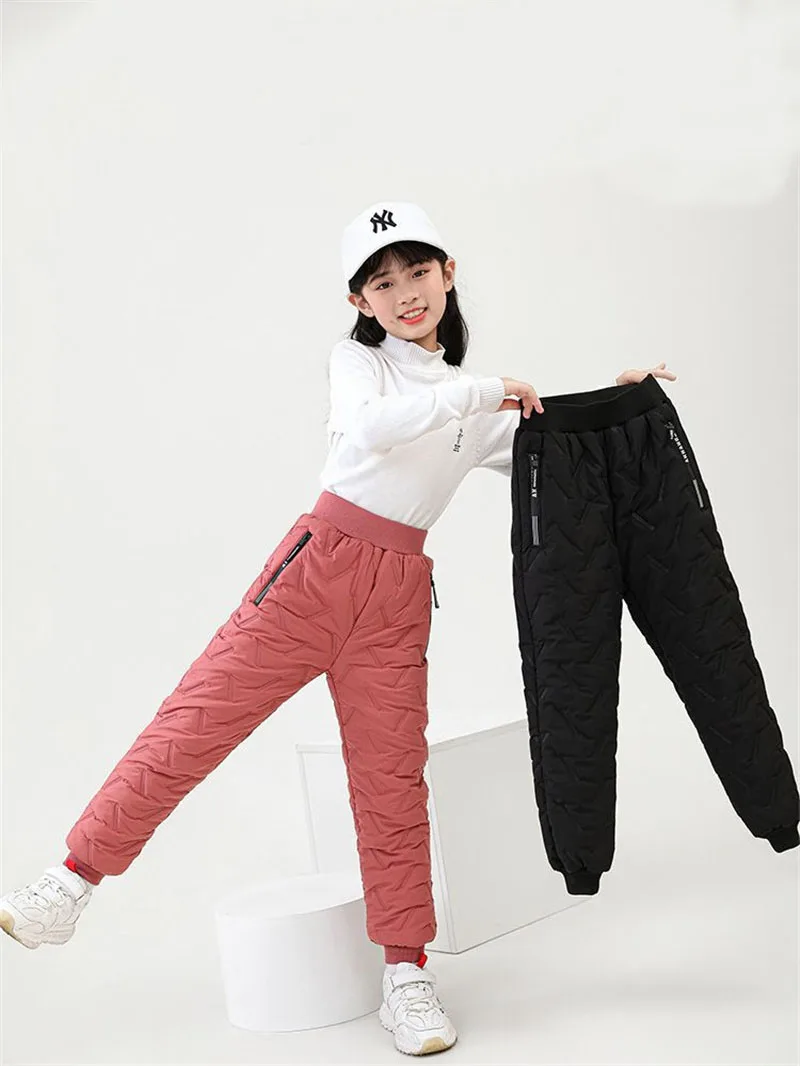 -30℃ Winter Padded Warm Pants Autumn Big Kids Lambswool Cotton Trousers Boys Girls Plus Velvet Thick Long Pants Teen Clothes