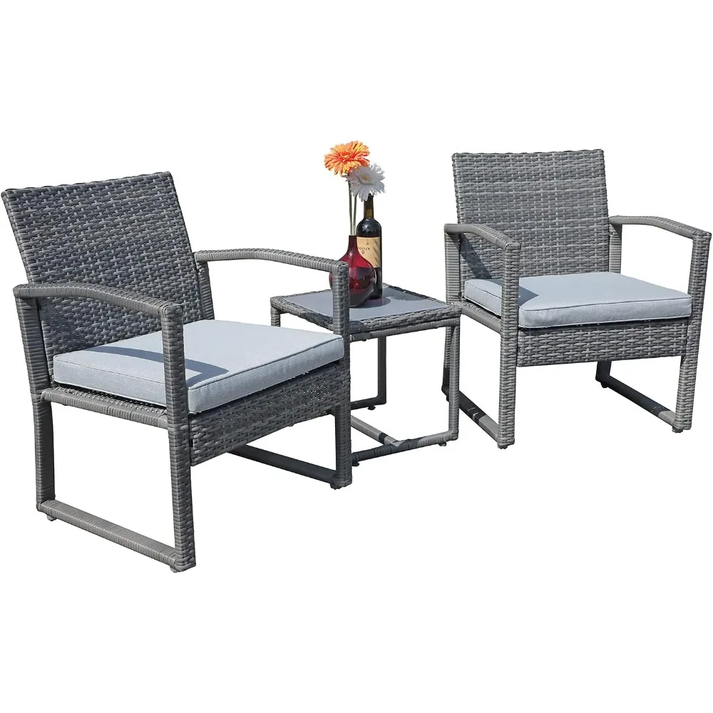 

Outdoor Patio Furniture - Wicker Conversation Set with Modern Bistro Design, Coffee Table, Perfect for Garden, Balcony, Backyar