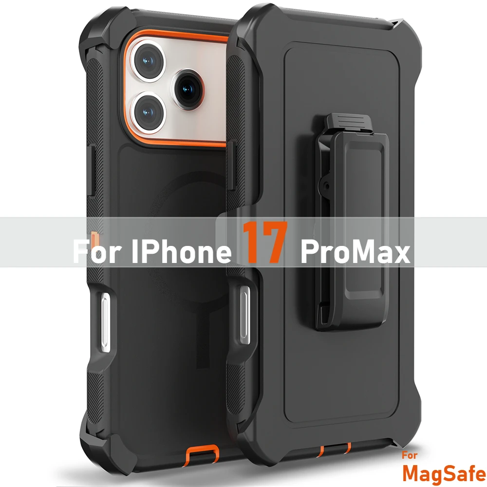 Rugged Armor Defender for Magsafe Case for IPhone17 Pro Max Air 16 15 14 13 Pro Wireless Charge Ott-Box Protect Cover with Clip
