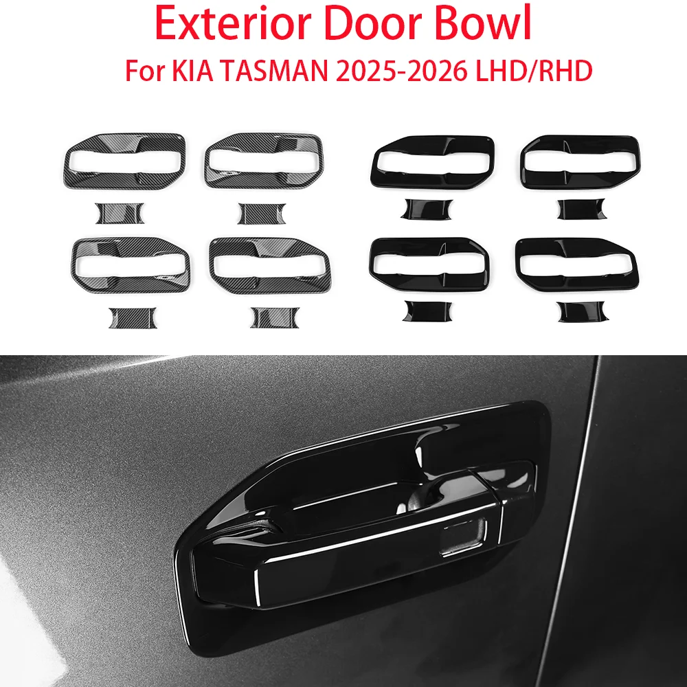 

8 шт., карбоновая/черная внешняя накладка на дверную чашу автомобиля, декоративные аксессуары из АБС-пластика для KIA TASMAN 2025-2026 с левым рулем и правым рулем
