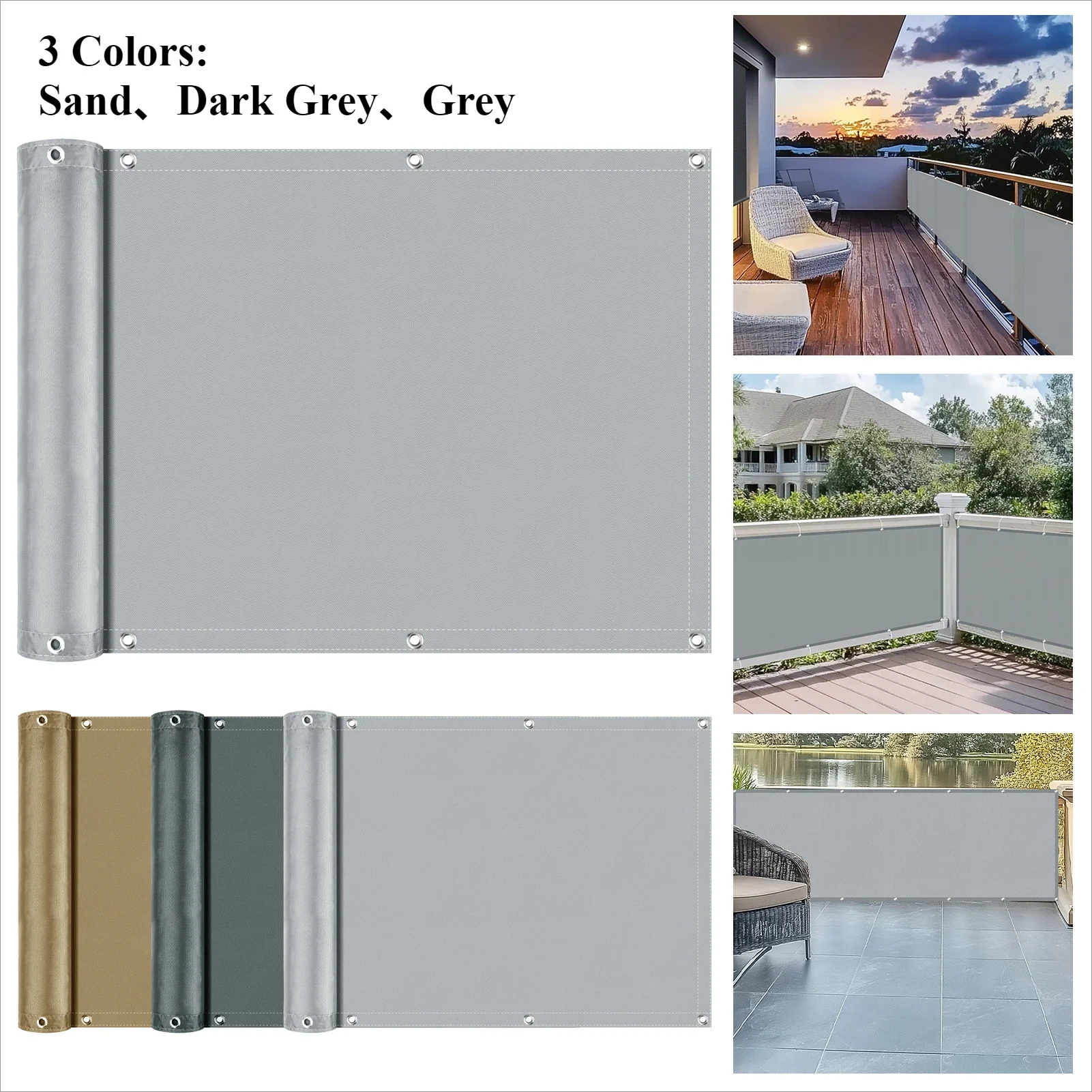 Balcony Privacy Screen Cover Fence Patio Waterproof Shade Cloth 95% UV Protection Shield Deck Shade Sail Garden Porch Pool Decor