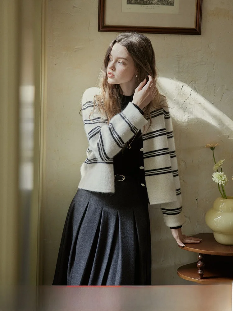 

C.PAIA Qia Pi Ya Теплый женский кардиган из вязаного трикотажа с полосками, имитирующий мех медведя, свободного кроя, мягкий, для осени и зимы