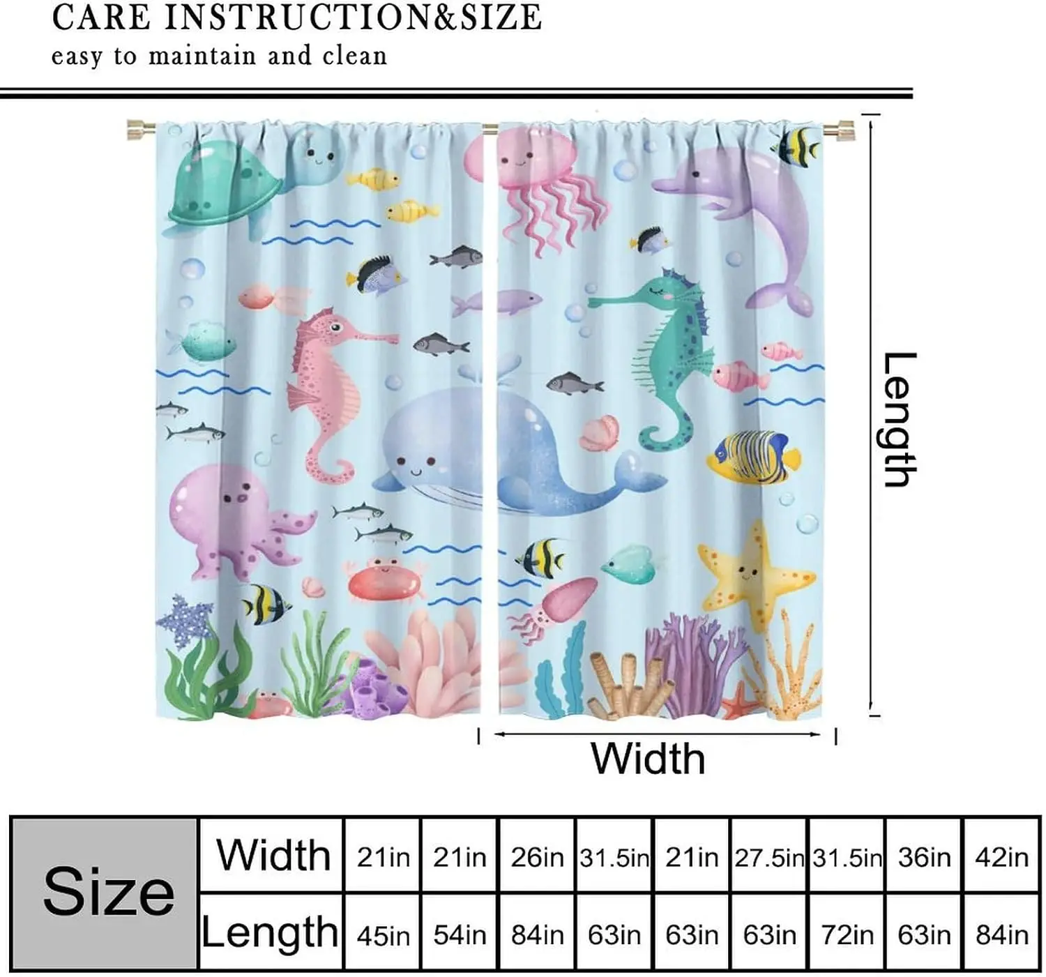 Pastel Cartoon Ocean Curtain 2 Panels Crab Starfish Bubble Seaweed Inn Room Lovely Fresh Kids Bedroom Home Curtains