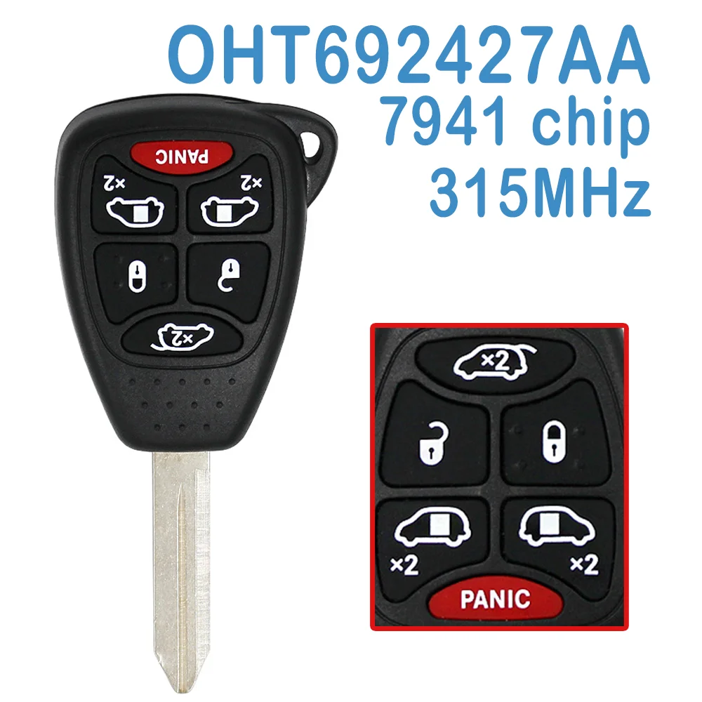 

2 Pcs/lot OHT692427AA Auto Smart Remote Control 315MHz 5+1B PCF7941 Chip Replace Car Key Fob For Chrysler