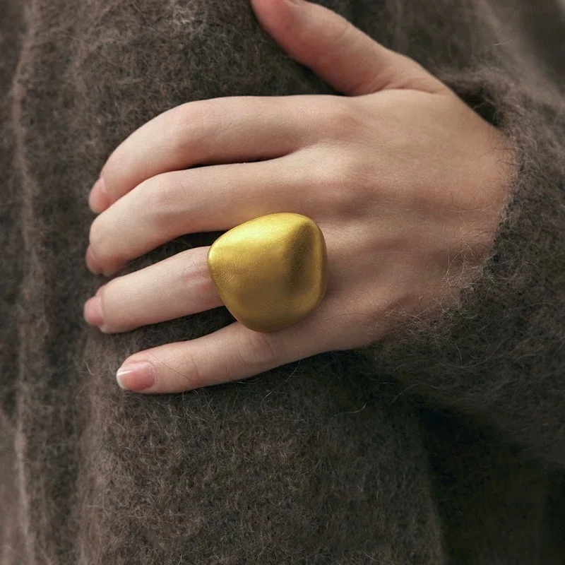 

Trendy Chunky Matte Metal Statement Ring for Women Girls Minimalist Geometric Exaggerated Gold Silver Color Rings Retro Jewelry