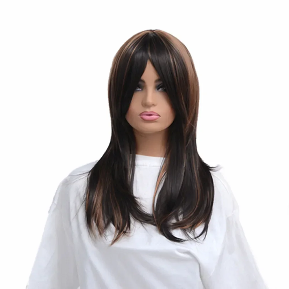 

Synthetic Natural Wave Wigs For Women Ombre Black Brown Mixed Color Heat Resistant Hair Synthetic Wigs Cosplay