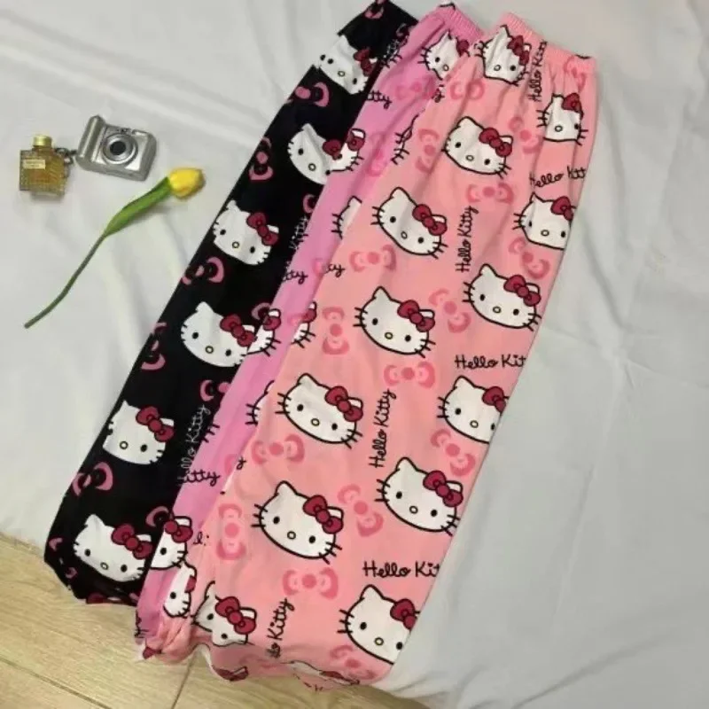 Kawaii Hello Kitty Plush Pajama Pants Kawaii Student Girl Loose Leisure Trousers Clothes Child Loungewear Slacks Festival Gift