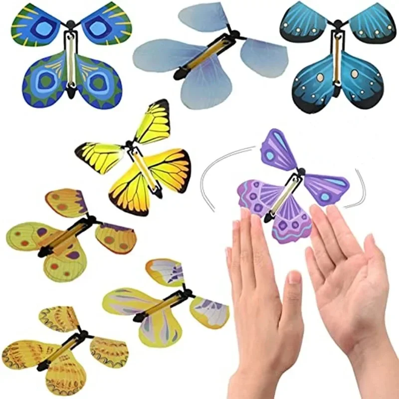 1PC Magic Wind Up Flying Butterfly in The Book Rubber Band Powered Magic Tricks Prop Fairy Flying Toys Surprise Gift Party Favor