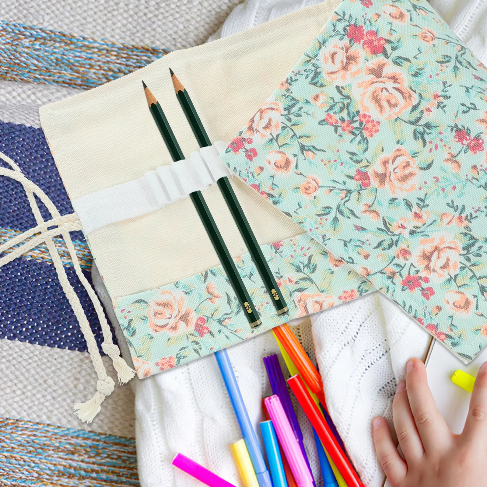 Estuche enrollable de lona para lápices con 36 ranuras, estuche escolar, bolsa de gran capacidad para material escolar, diseño enrollable para niñas, suministros de arte para estudiantes