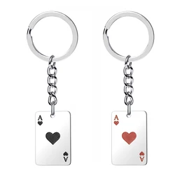 Fashion Lucky Spades Heart Ace Keychain Women Men Stainless Steel Black Red Square Poker Card Key Ring Key Charm Bag Accessories