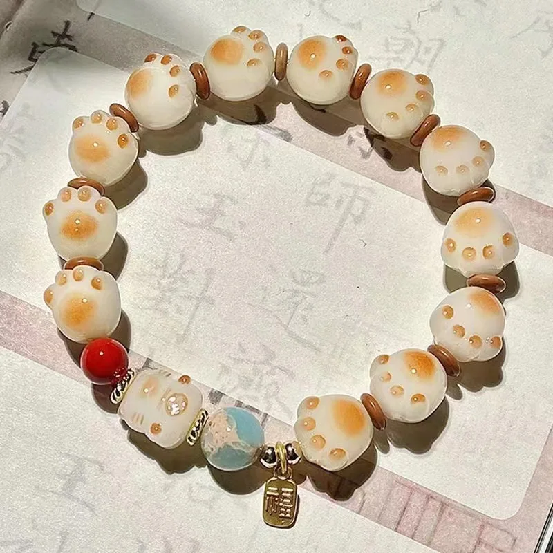 New Resin Cat Claw Lucky Cat Cartoon Bracelet Women Chinese Style Small Cute Ethnic Style Jewelry Couple Student Birthday Gift