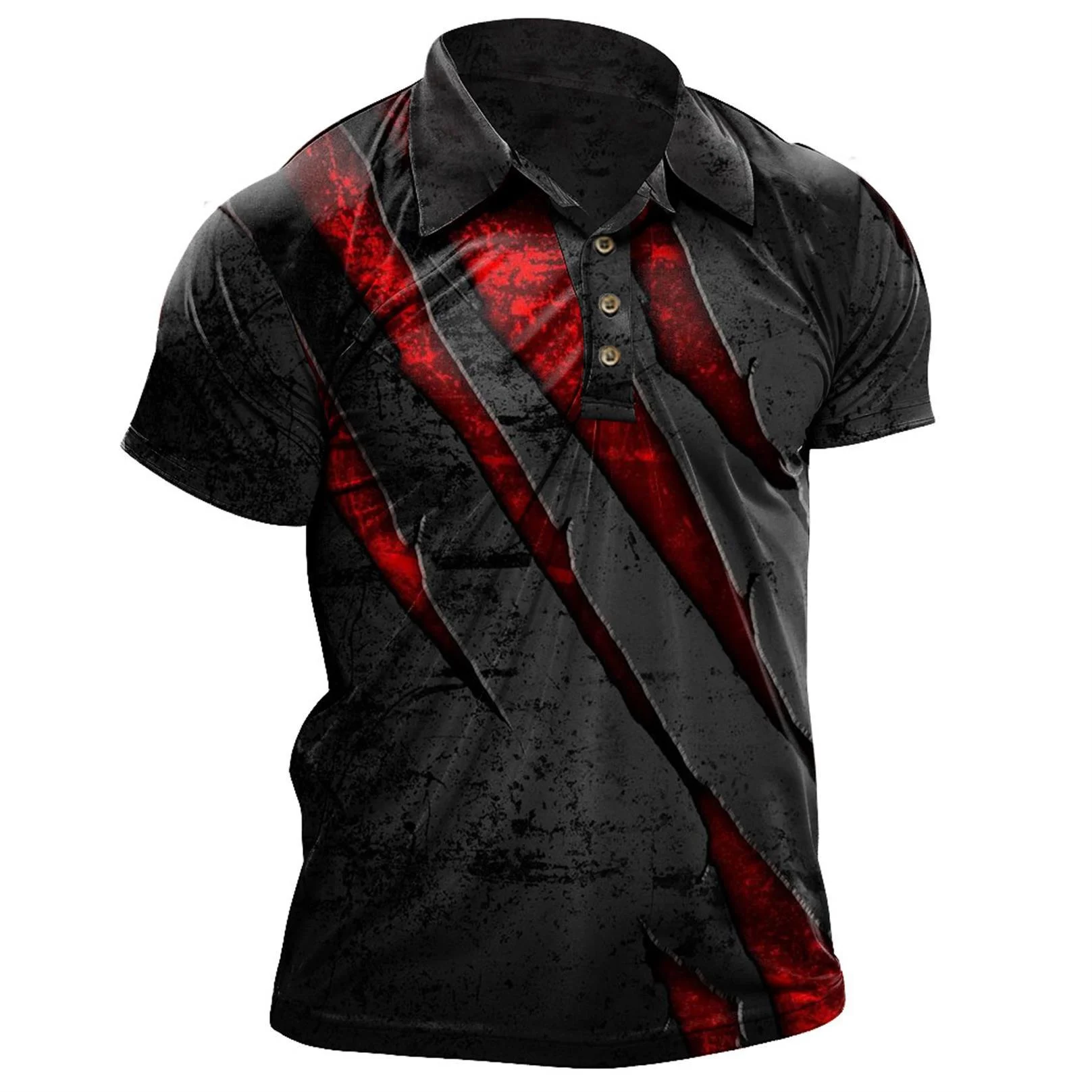 Vintage Men's Polo Shirt Scratch Print Casual Short Sleeve T-Shirt Lapel Buttons Golf Sport Shirt Fashion Oversized Men Clothing image 2