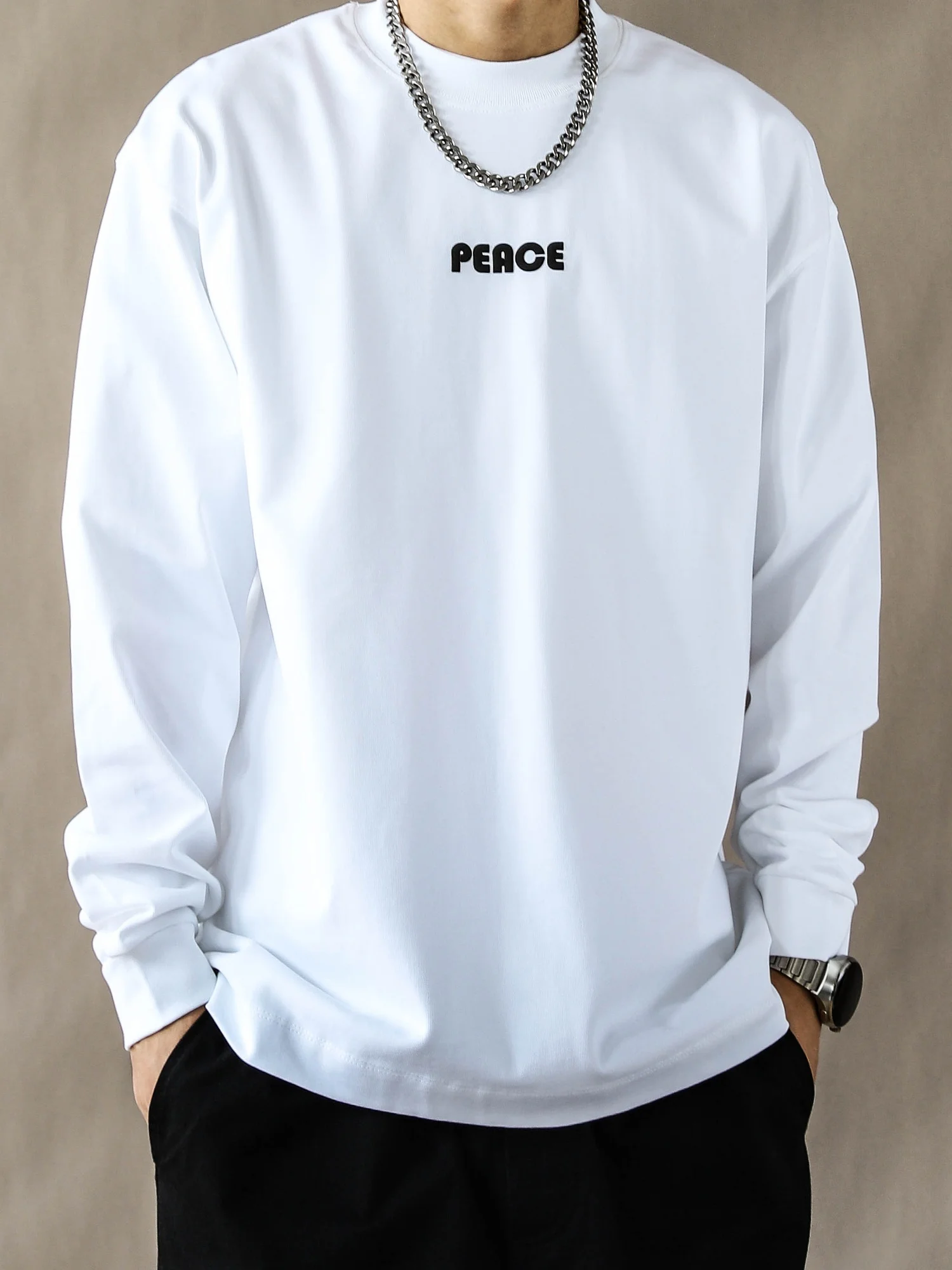 

Белая мужская футболка с длинным рукавом, свободного кроя, для весны и осени, новая базовая модель, с круглым вырезом, из чистого хлопка