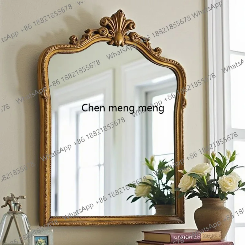 

European retro carved frame, wall hanging, light luxury decorative mirror, bedroom dresser wall mirror