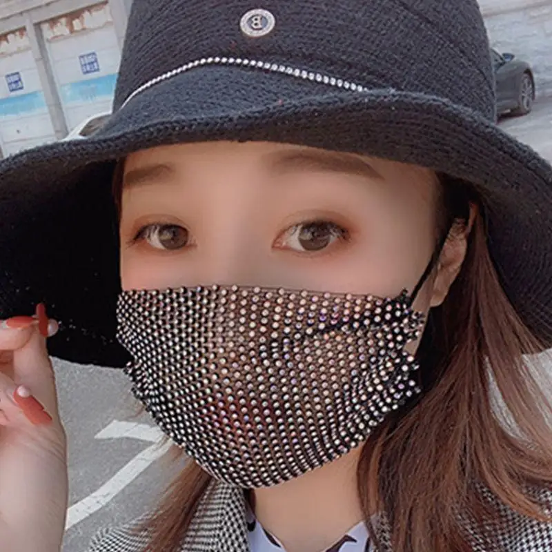 

Маска для лица с блестящими стразами, украшение для лица, эластичная модная маска с кристаллами и блестками для вечеринок, Хэллоуина, косплея