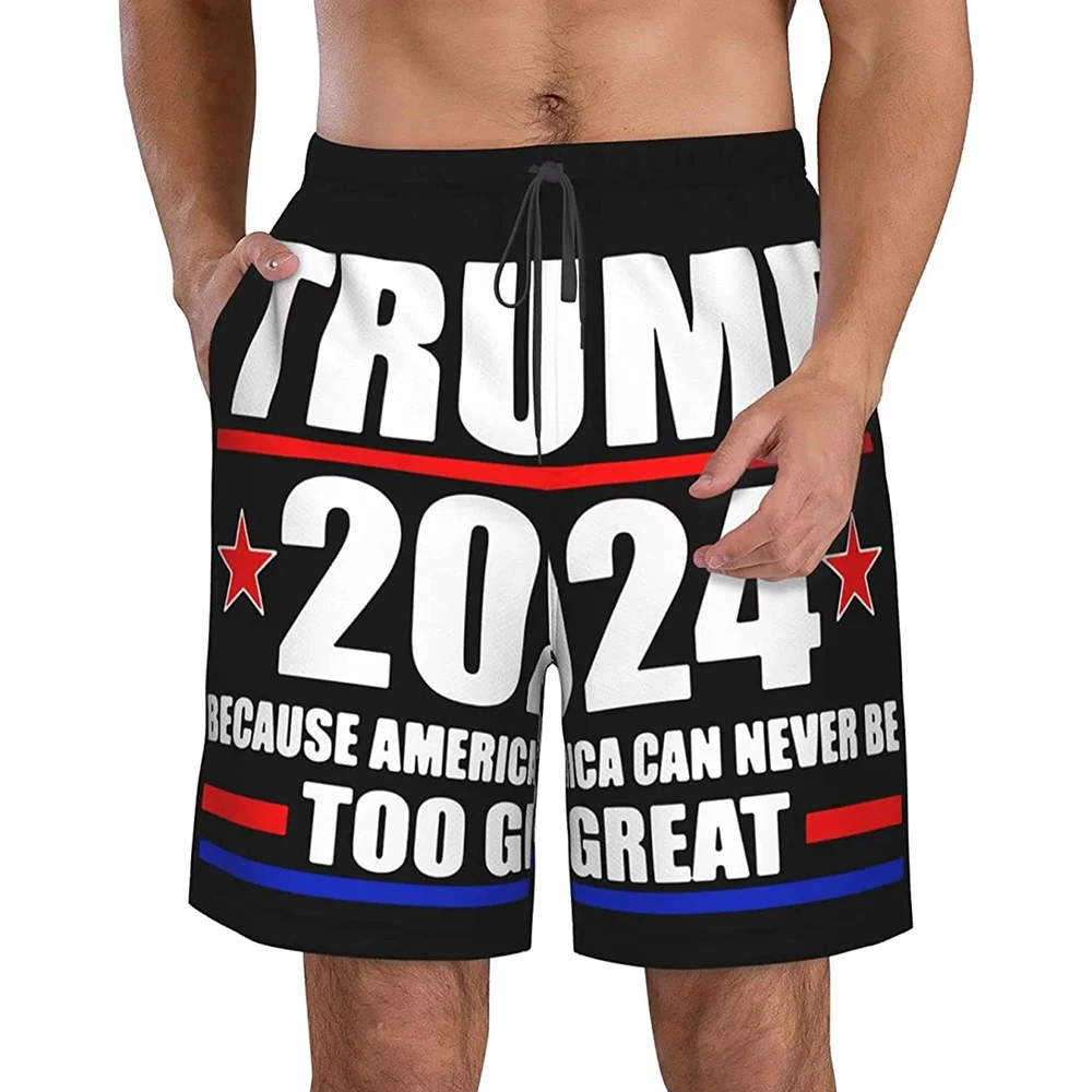 Men\'s Trump 2024 Shorts Pants Men Hawaiian Quick Dry Beach Shorts Swim Trunks Beachwear Bermuda Surf Swimsuit Cool Board Shorts