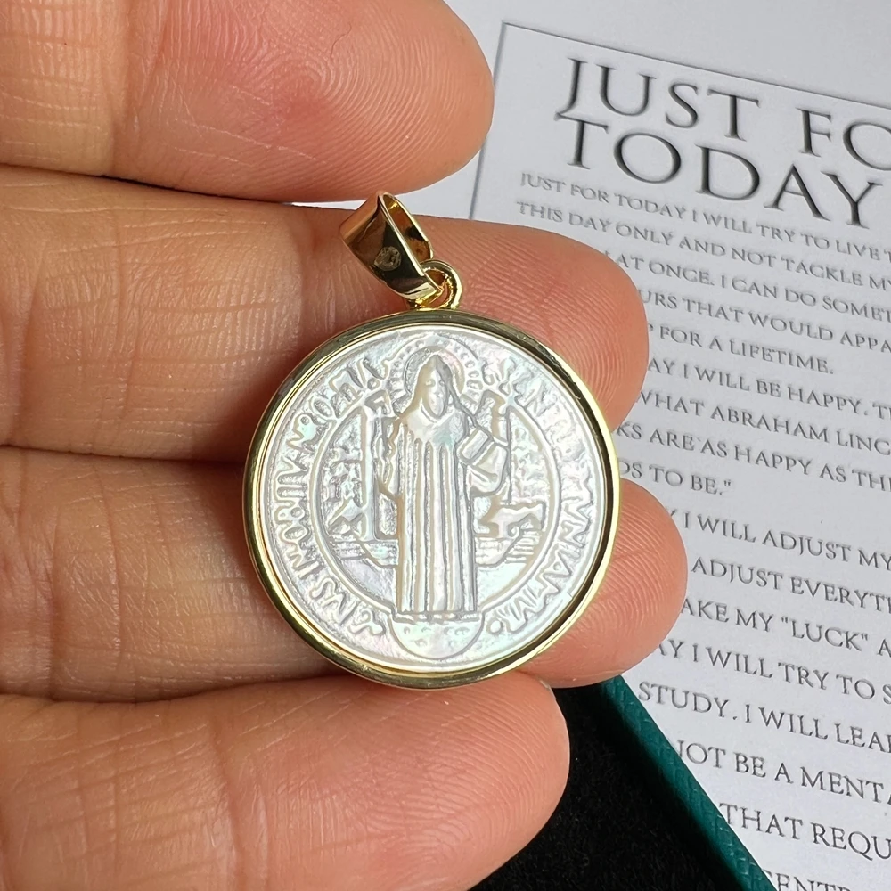 5 قطعة/الوحدة 21 مللي متر الطبيعية سان بينيتو و الصليب الأم اللؤلؤ قذيفة قلادة و Charms ل قلادة يسوع و نعمة السحر للهدايا #3