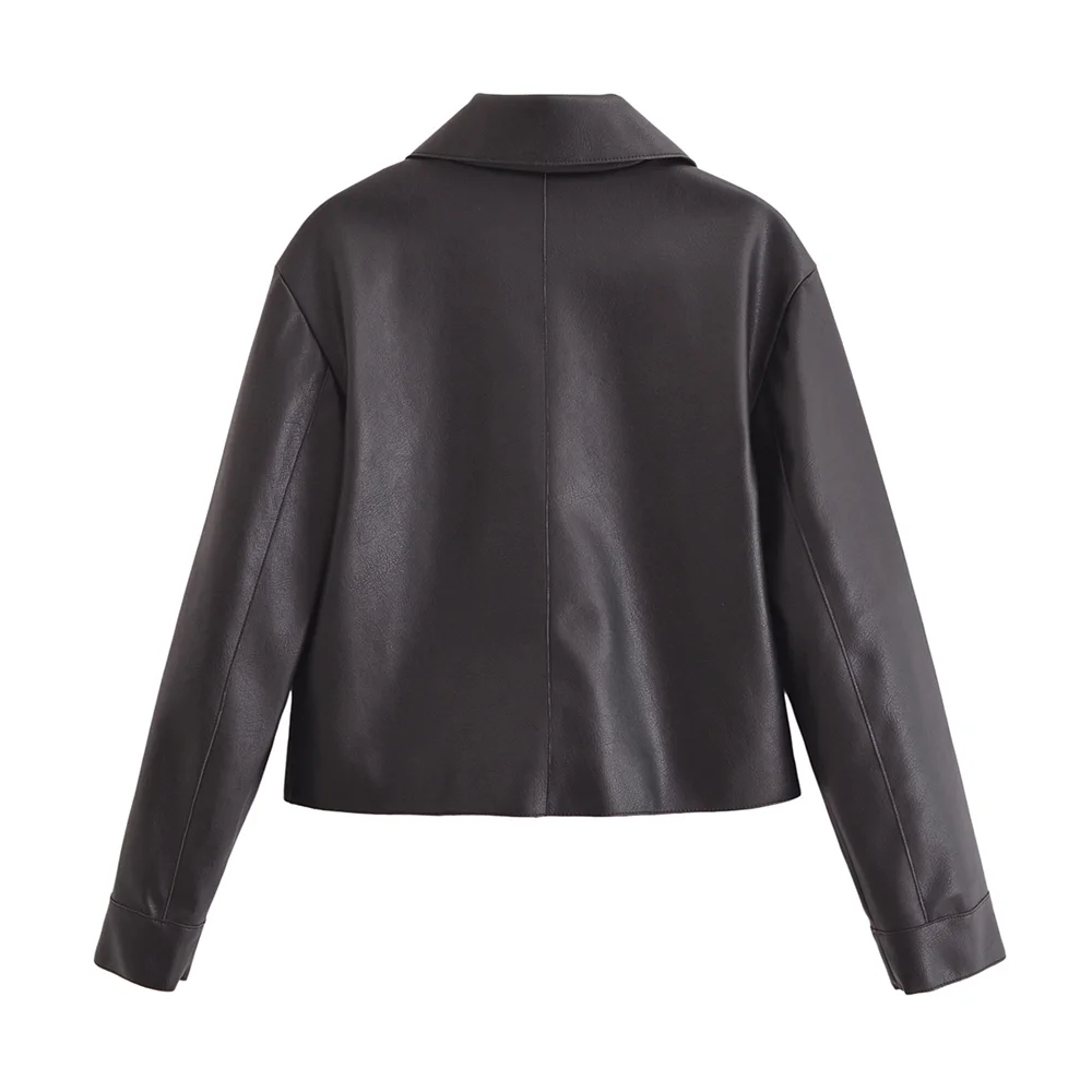 PB & ZA Veste courte en cuir noir à manches longues pour femmes, fouet design, look polyvalent, mince, automne, nouveau, 2024