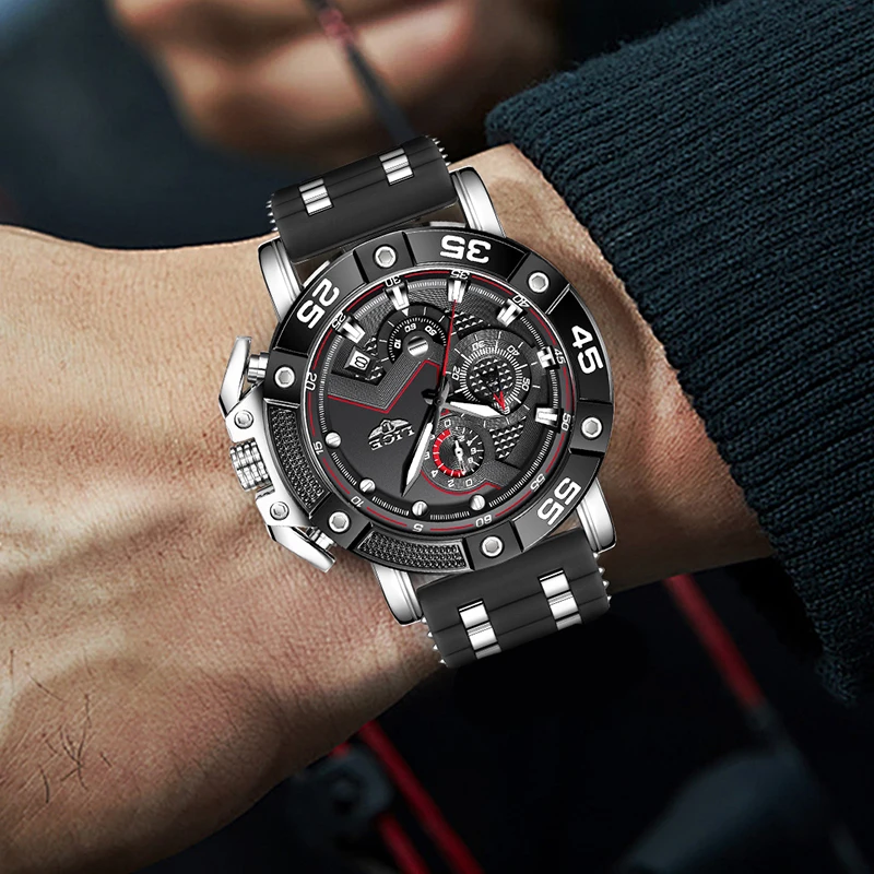 LIGE Black Silicone Watch For Men Fashion Business Men Watch Casual Military Sports Waterproof Quartz Chronograph Reloj Hombre