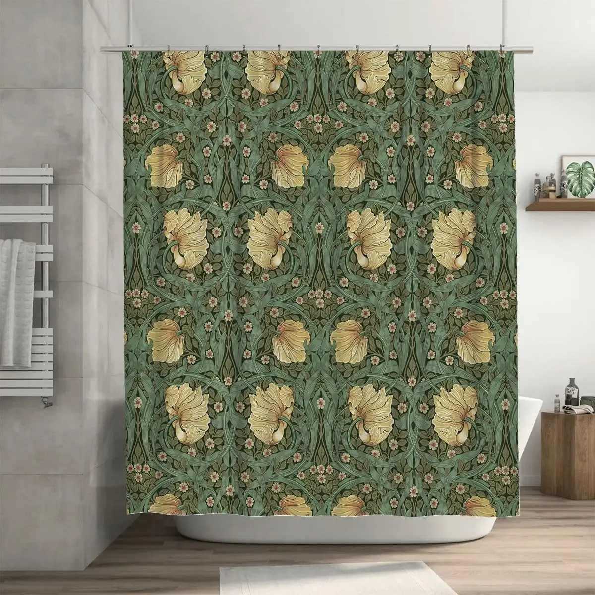 Vintage Iris Flower Vine Shower Curtain Classic Botanical Print for Bathroom Decor