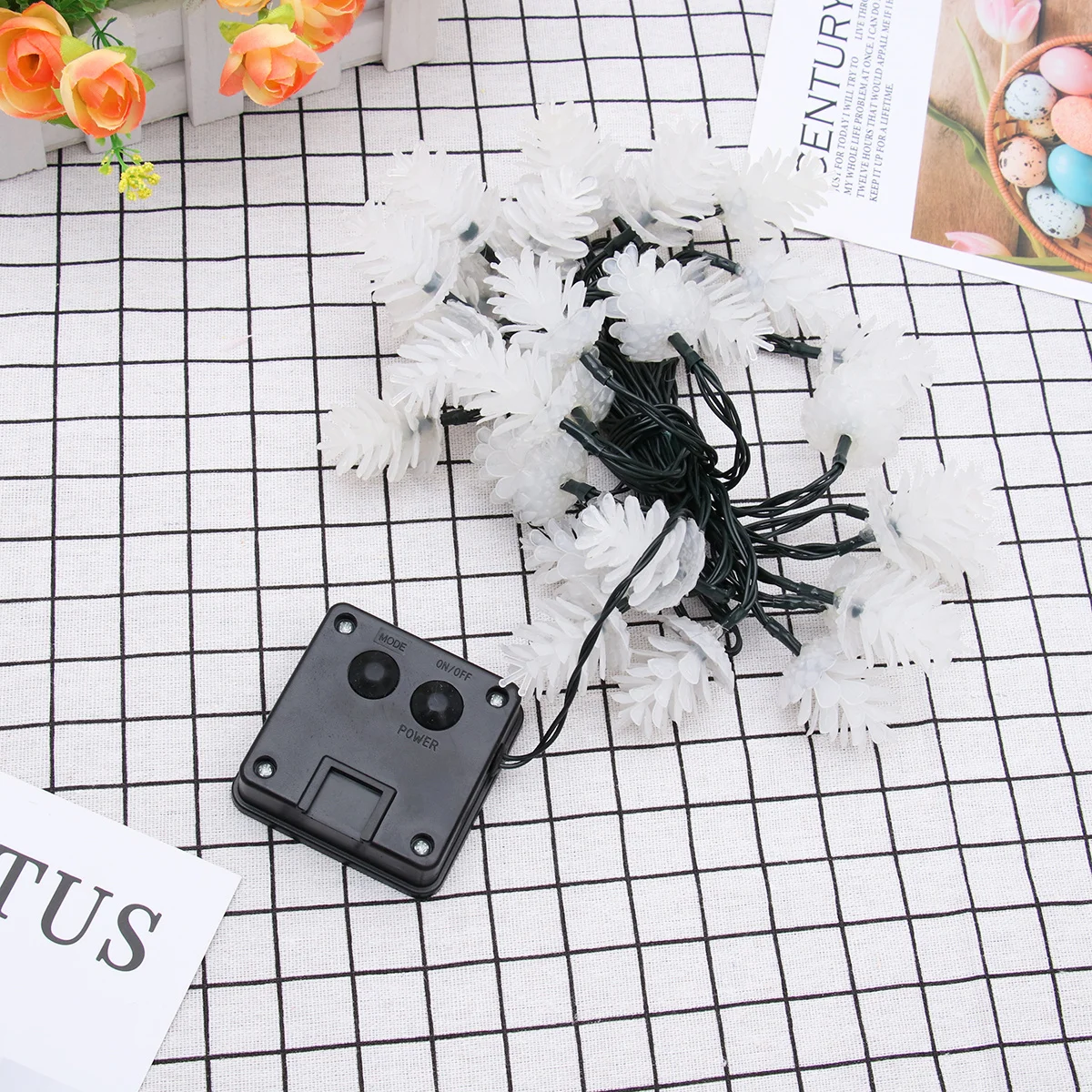 

6.5m Rechargeable Solar String Lights Pinecone LED Waterproof Warm White for Backyard Trees Pool Umbrella Decor