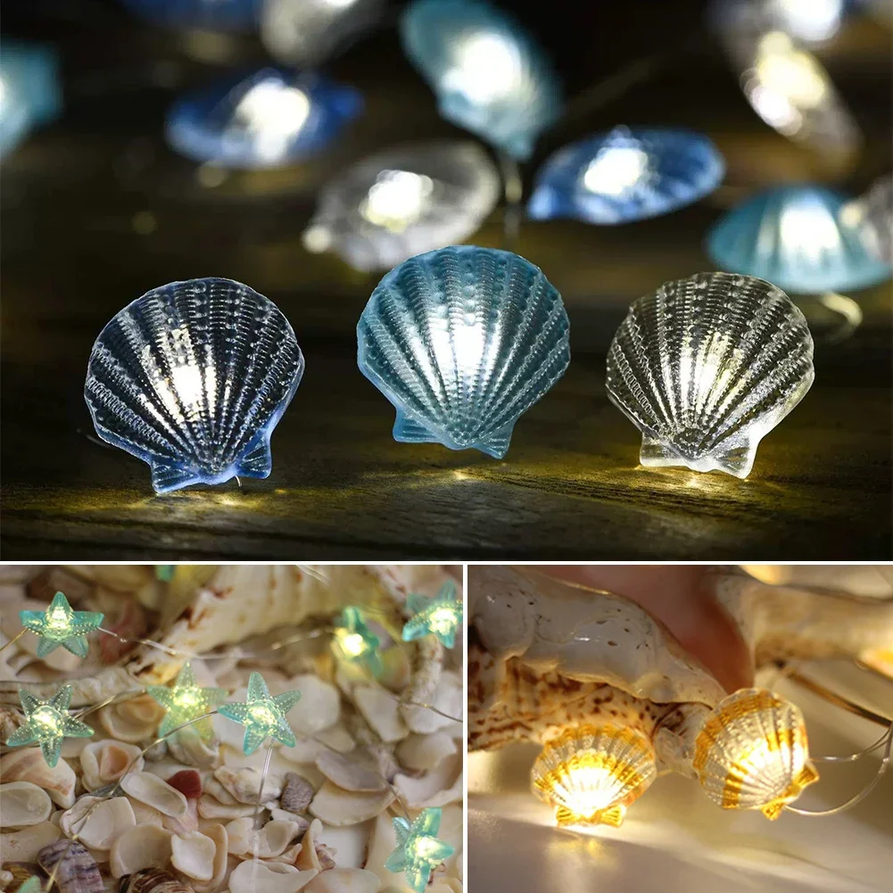 2/3m Ocean Seashell Starfish Coral String Light Hanging Lamp Party Wedding Christmas Decorative Ornament Colorful Holiday Light