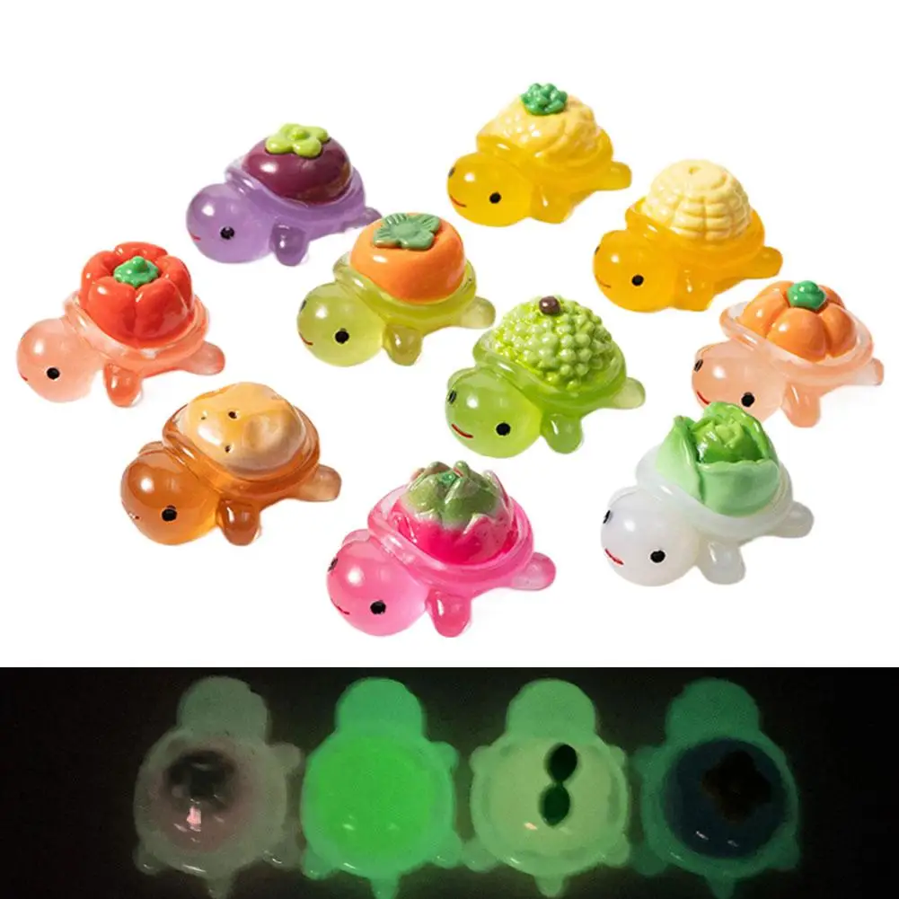 10 stks Landschapsarchitectuur Hars Ambachten Gloeiende Schildpad Tuin Aquarium Miniaturen Ornamenten Mini Lichtgevende Fruit Schildpad Woondecoratie