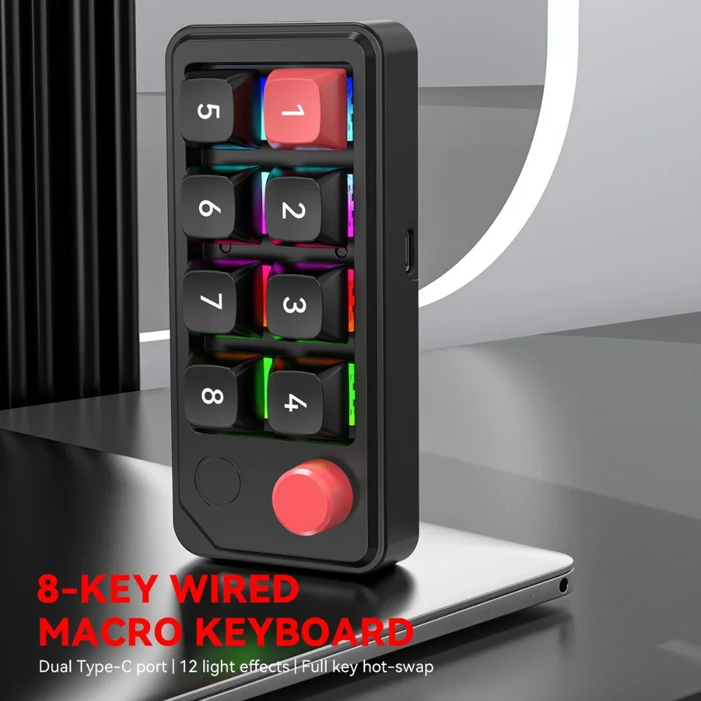

8Keys Wired Game Mechanical Keypad Hot Swappable Macro Definition Mini Gaming Keyboard