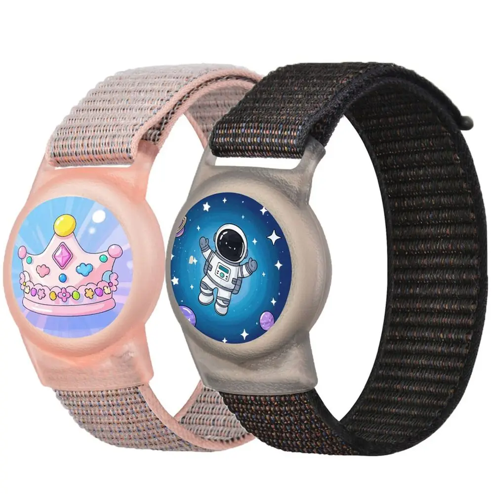 TPU Cartoon Case Nylon Strap Replacement Adjustable Kids Bracelet Waterproof Child Wristband for Apple AirTag