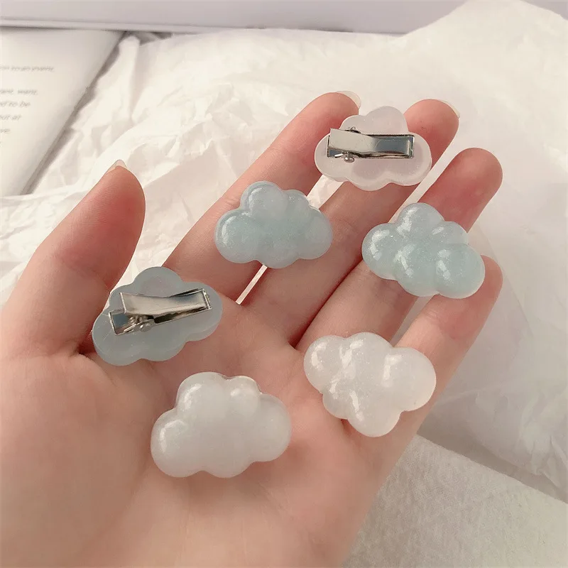 2pcs Simple and Cute Pearlescent Cloud Hairpin Transparent Girl Heart Duck Bill Clip Broken Hair Side Hairpin Headdress