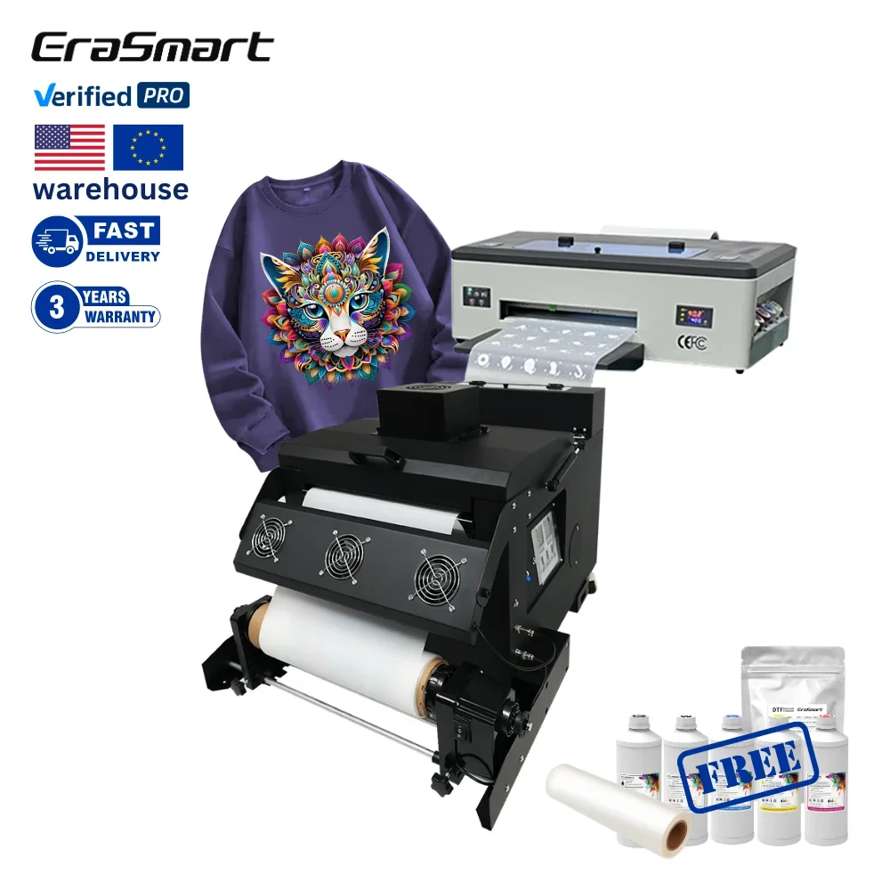 

EraSmart Heat Transfer 1390 L1800 Dx5 Custom T Shirt Printer Dtf Printer A3 With Powder Shaker Machine