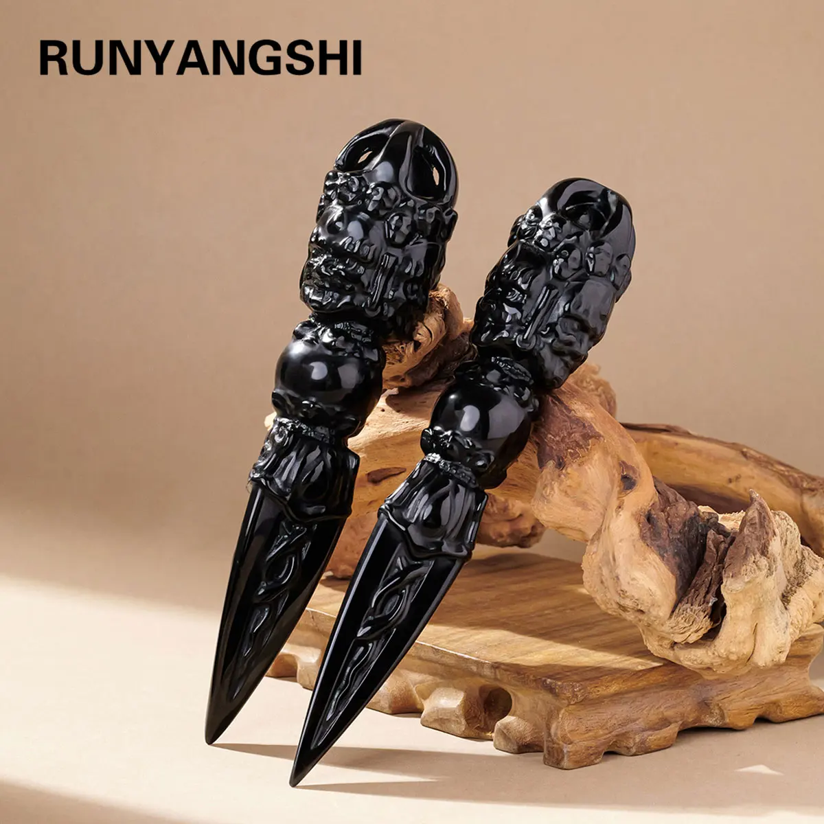 

1PC Natural Obsidian Vajra Hand Crystal – Healing Stones, Feng Shui Divination Ornament & Home Decoration
