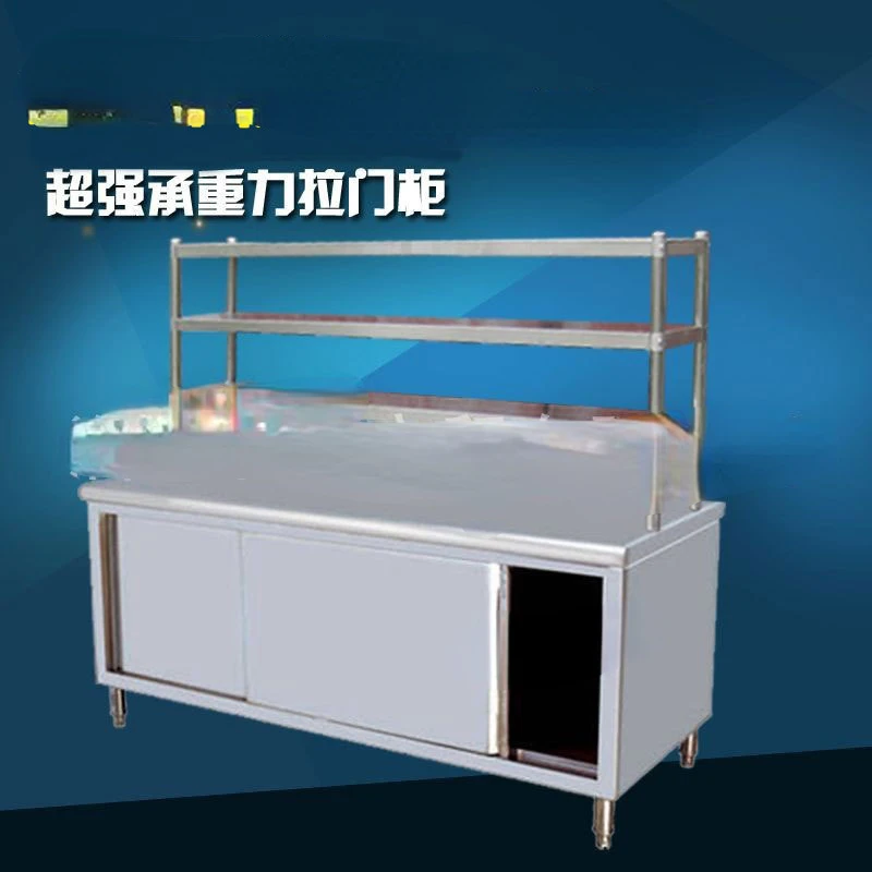 Commercial Assembly Stainless Steel Sliding Door Table Storage Cupboard Thickened Operation Loading Panel Kitchen Table 0.6