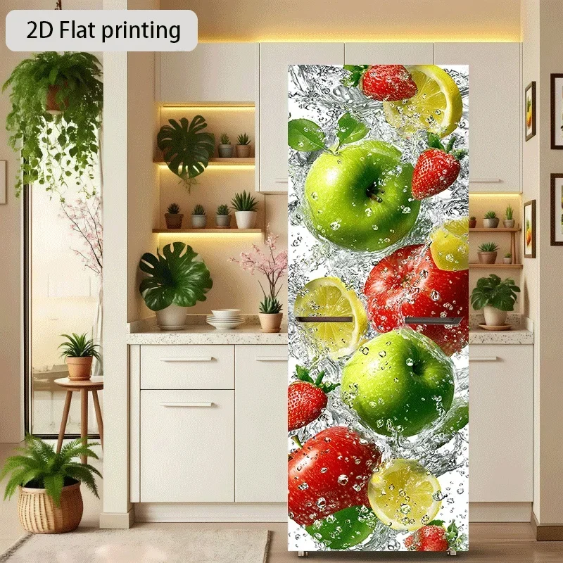 1pc of 2D Flat Printed Refrigerator Sticker, Measuring 60×180 Cm, Featuring a Fruit Splash Design. It'S a Self-Adhesive Wall D