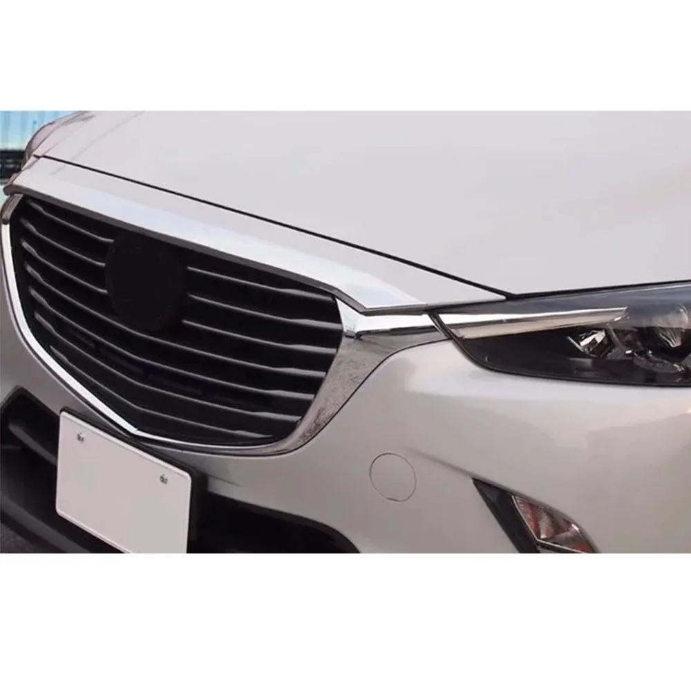 For Mazda CX-3  2017 2018 2019 2020 2021 Car Bumper Engine ABS Chrome Trim Racing Front Grid Grill Grille Frame Edge Hoods 1pcs