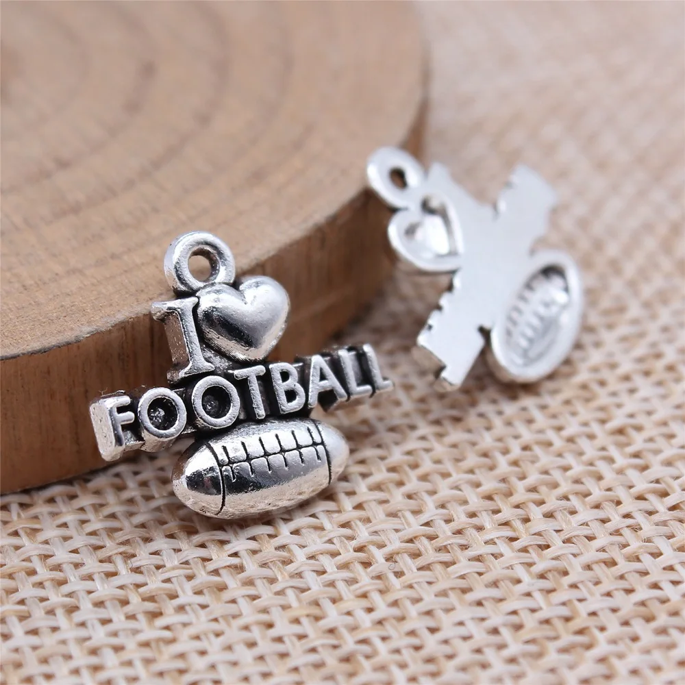40pcs 19x16mm(0.75x0.63inch) Antique Silver Color I Love Football Charms Pendants DIY Jewelry Making Accessories