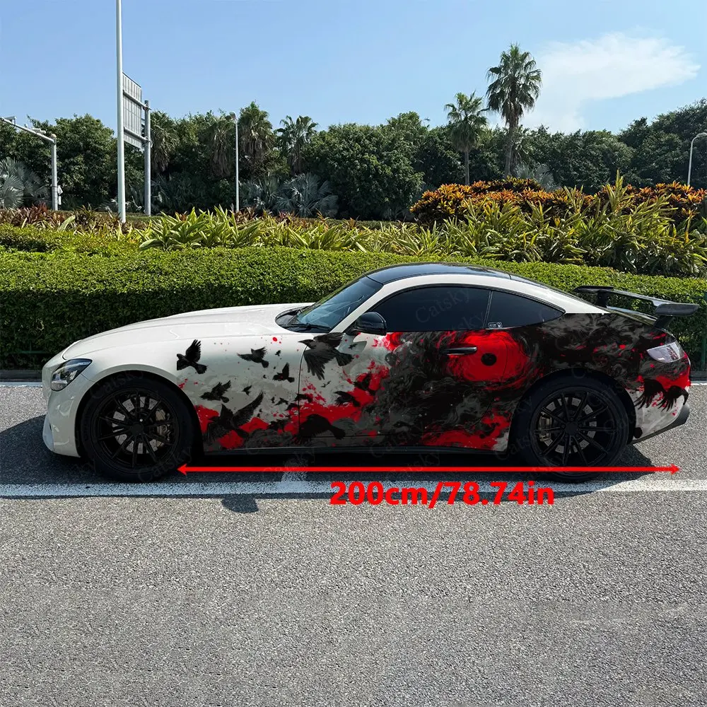 2pcs Crow Frenzy Gothic Style Car Side Wraps, Self-Adhesive PVC Waterproof & Scratch-Resistant Stickers, Car Accessory Gift
