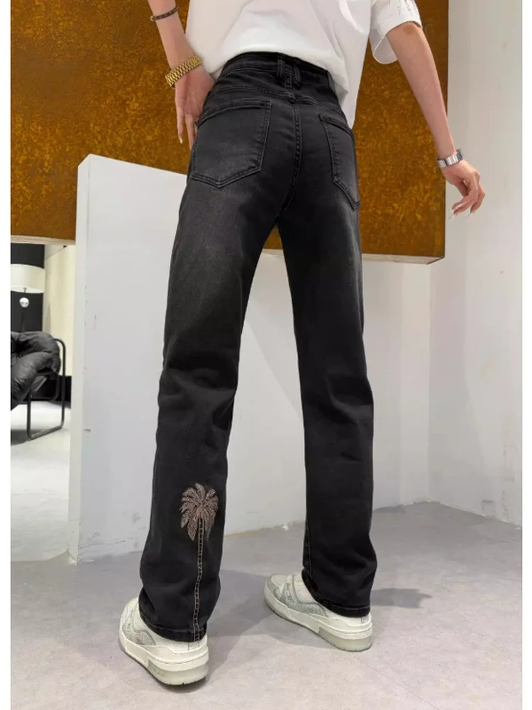 

Spring 2026 Men's Loose Straight Leg Bla Denim Jeans Faionable Waed out Casual Trousers mid Waist Zipper Fly Daily Wear