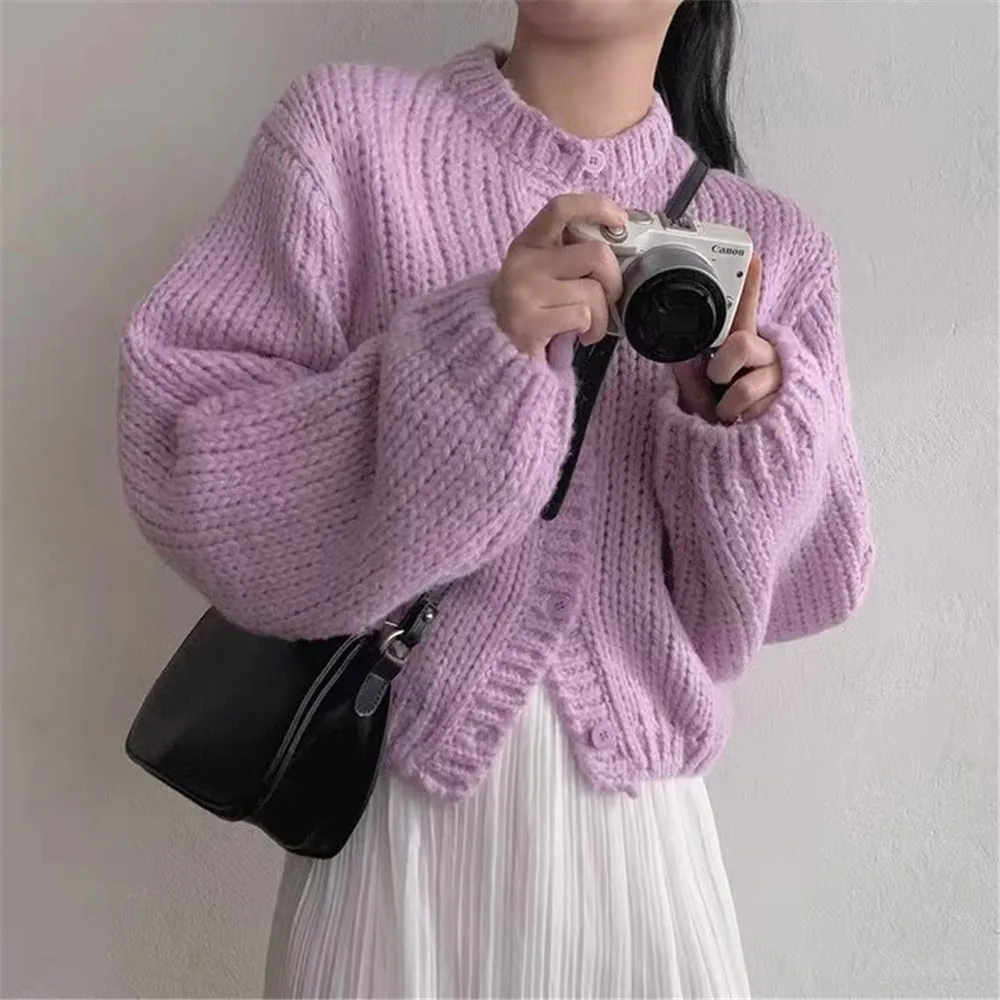 Fashion Korean Autumn Winter Women Single Breasted Knitted Coats Crochet Jackets Ladies Oversized Cardigan New Outwear Sweaters