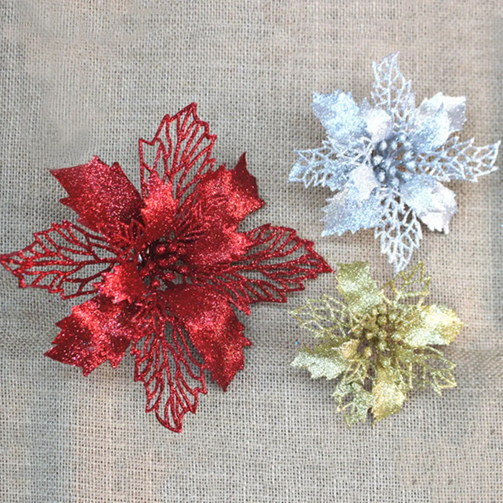 

6 PCS Simulated Christmas Decoration Flowers Decorations Tree Fake Decorative Glitter Artificial