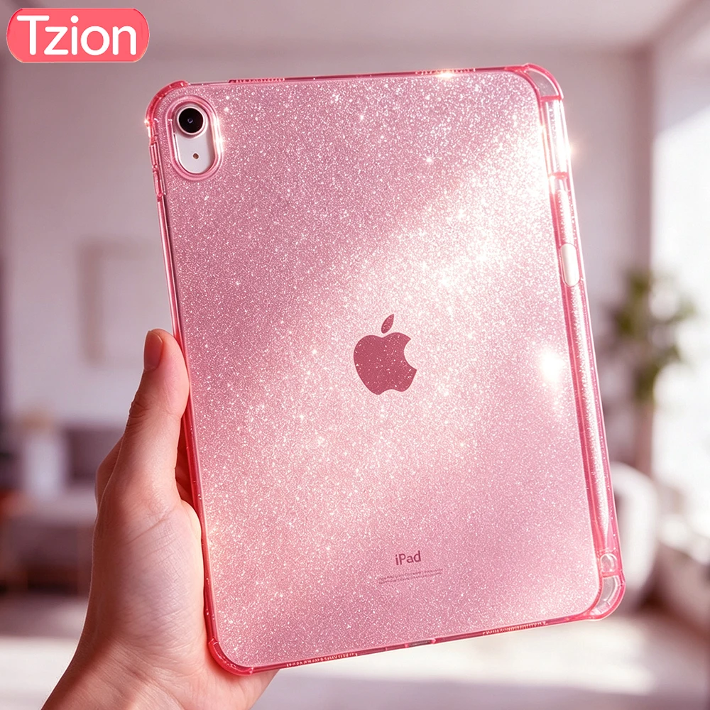Tablet Case for iPad A16 11th Gen 2025, 11'' / 10th Gen 2022 10.9 inch Glitter Crystal Soft Silicone Shell with Pencil Holder