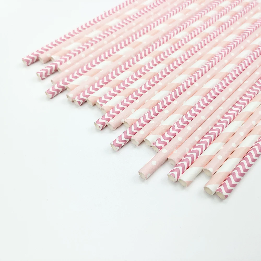 25pcs Pink Paper Straws Disposable Tableware Drinking Straw Wedding Birthday Party Supplies Party Decoration Kids