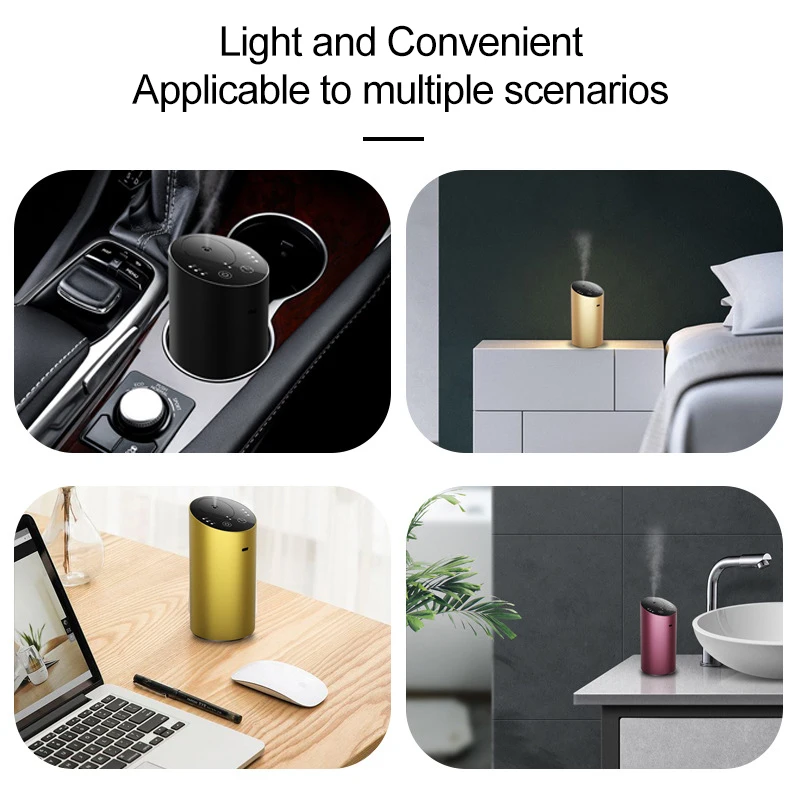 Car Essential Oil Diffuser 2000mAh Portable Anhydrous Cold Atomization Diffuser Flavoring for Car Air Freshener Home Fragrance