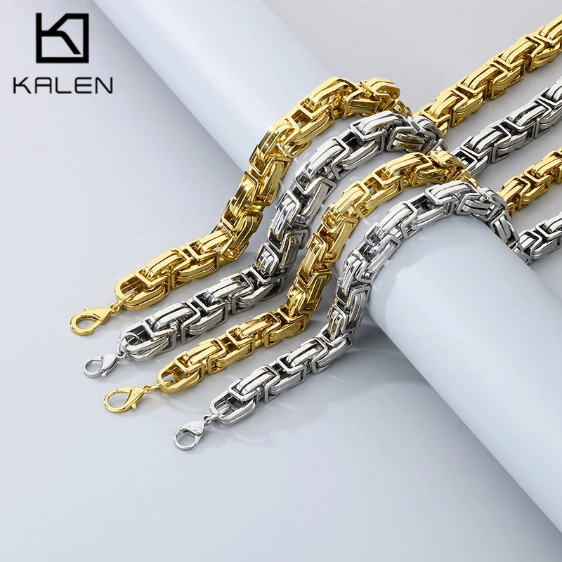 

12/15MM Width Large Byzantine Heavy Bracelet for Men and Women Domineering Imperial Chain Necklace Polished Trendy Jewelry Gift