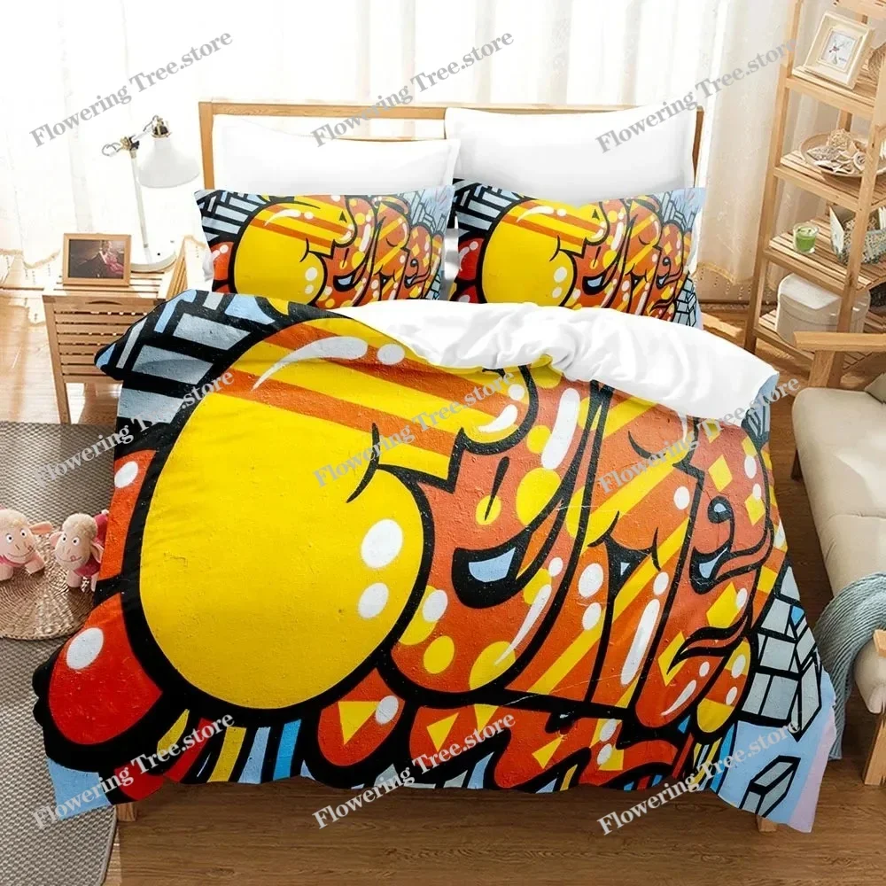 Graffiti Duvet Cover Set Teen Style Pattern Bedding Street Culture Decor Set King Queen Size Hip Hop Polyester Comforter Cover