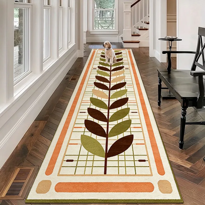 1pc Woven Mid-Century Modern Leaf Pattern Rug, Soft and Comfortable, Suitable for All Seasons, lightweight and Easy to Maintain, Ideal for Living Room, Bedroom, Hallway Decor, Perfect for Autumn and Winter