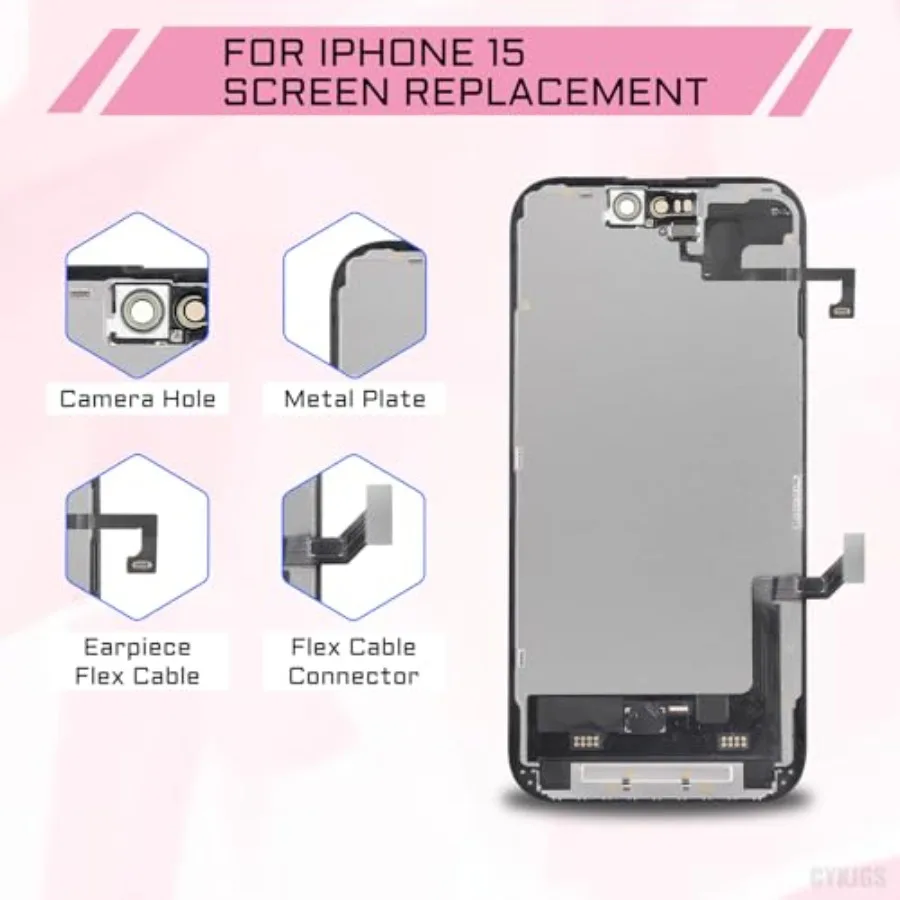 آيفون 15 استبدال الشاشة مع كابل مكبر الصوت 6.1 ثلاثية الأبعاد تعمل باللمس شاشة الكريستال السائل محول الأرقام الجمعية الكاملة إصلاح الزجاج الأمامي Amb