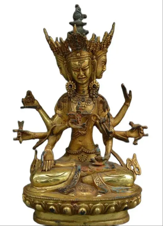 

22CM Old China Tibetan Buddhism Bronze Gilt Namgyalma & Ushnishavijaya Buddhas Statue